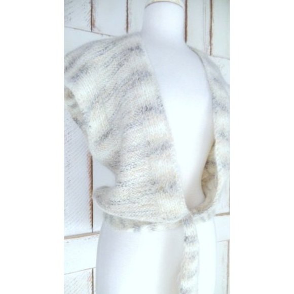 Vintage chunky woven knit striped sweater vest ivory tan grey - Picture 3 of 5